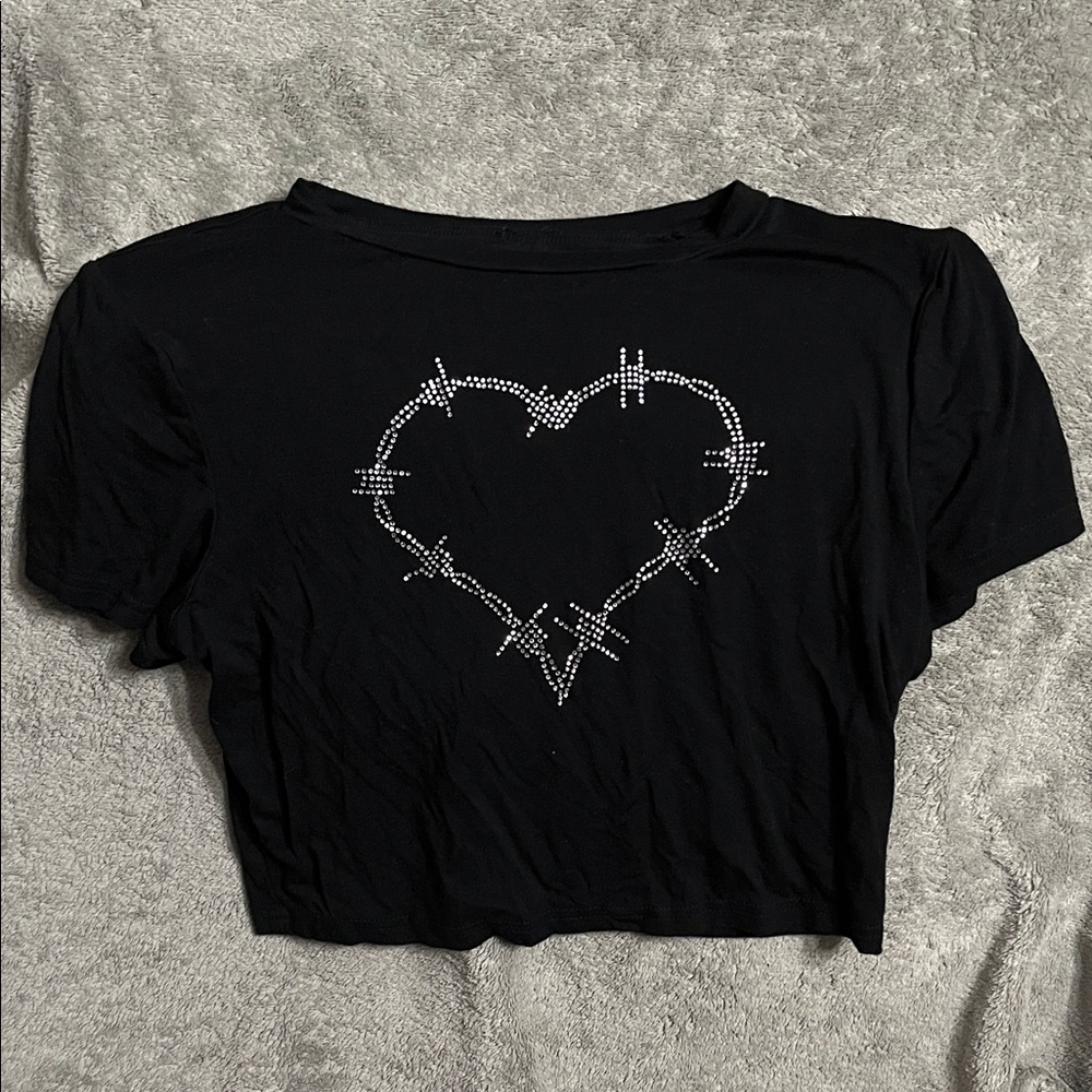 SHEIN Black Crop Top with Heart Design